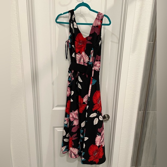 City Chic Tea Length Stretch Crepe Poppy Print Sleeveless Retro Romantic Dress - Picture 10 of 11